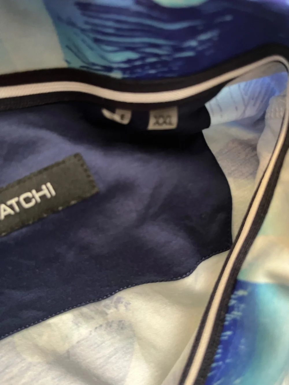 Bugatchi Men’s XXL Short Sleeve Navy and Sky Blue Tropical Polo - Picture 4 of 8